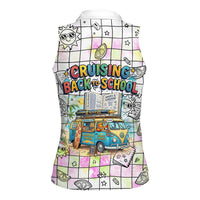 Hawaii Cruising Back To School Women Sleeveless Polo Shirt Grid Pattern With School Bag And Vintage Surf Van