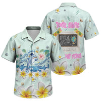 Personalized Hawaii Back To School Dolphin Family Matching Off Shoulder Maxi Dress and Hawaiian Shirt Grid Notebook Background With Dolphin Mascot And Plumeria Flowers TS04 Son's Shirt Green White - Polynesian Pride
