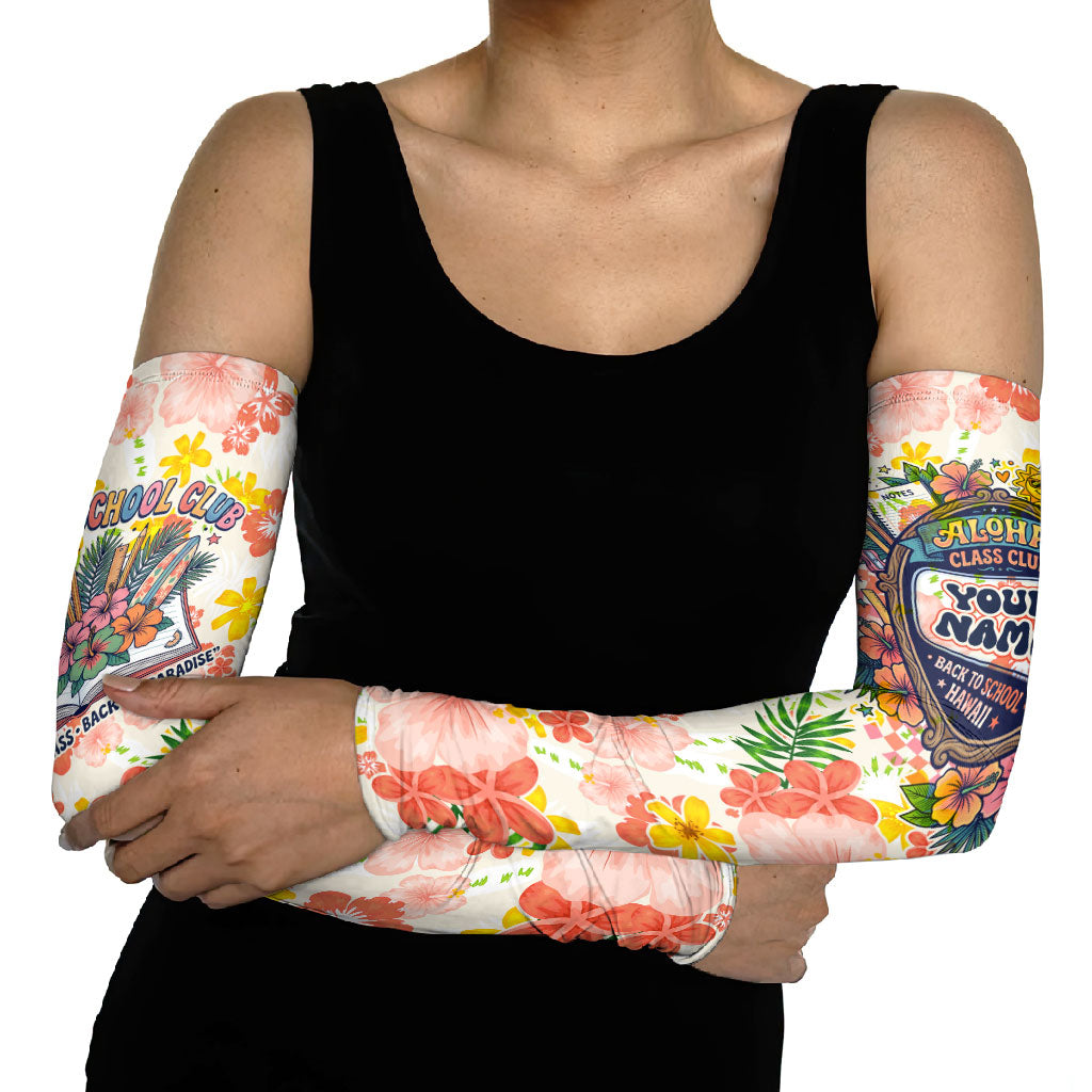Personalized Hawaii School Club Back To Class Arm Sleeves Retro Tropical Hibiscus Pattern With Open Notebook TS04 - Polynesian Pride