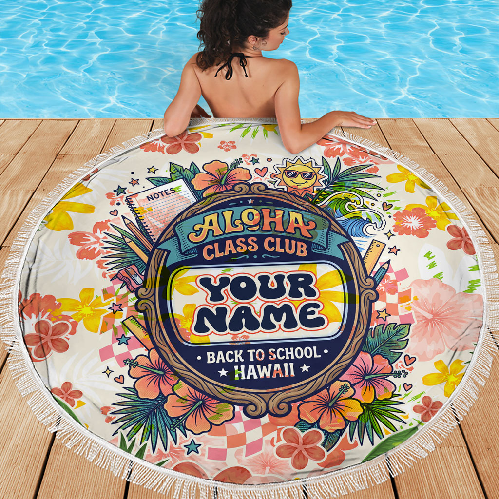 Personalized Hawaii School Club Back To Class Beach Blanket Retro Tropical Hibiscus Pattern With Open Notebook TS04 - Polynesian Pride
