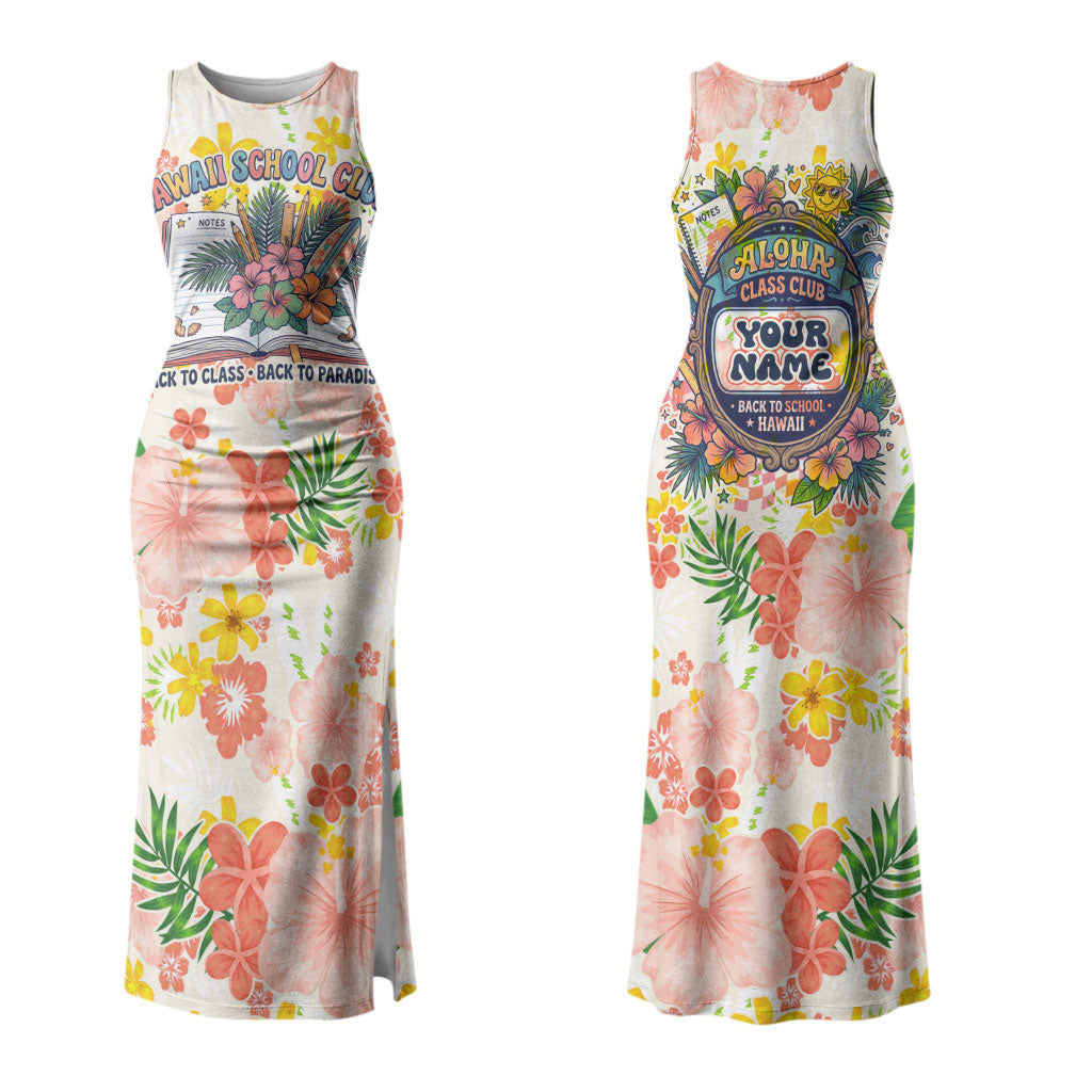 Personalized Hawaii School Club Back To Class Couples Matching Tank Maxi Dress and Long Sleeve Button Shirt Retro Tropical Hibiscus Pattern With Open Notebook TS04 - Polynesian Pride