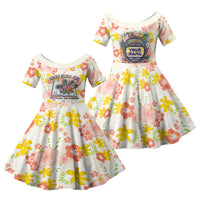 Personalized Hawaii School Club Back To Class Family Matching Short Sleeve Bodycon Dress and Hawaiian Shirt Retro Tropical Hibiscus Pattern With Open Notebook TS04 Daughter's Dress White Orange - Polynesian Pride