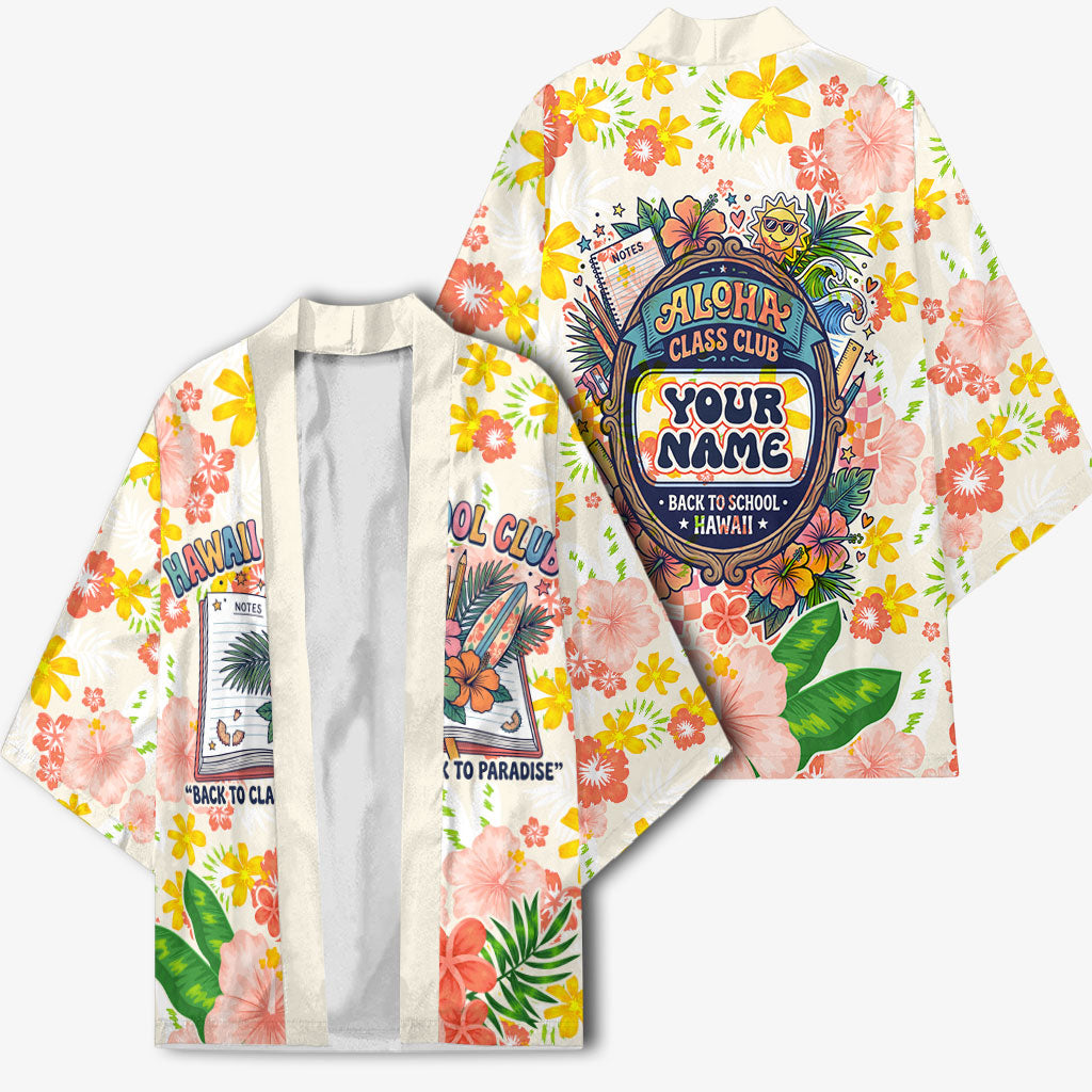 Personalized Hawaii School Club Back To Class Kimono Retro Tropical Hibiscus Pattern With Open Notebook TS04 - Polynesian Pride
