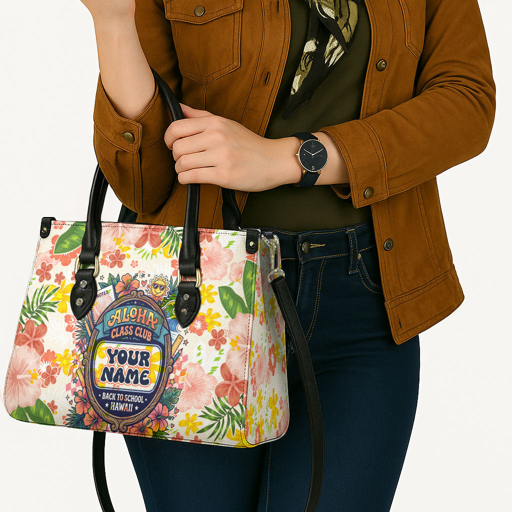 Personalized Hawaii School Club Back To Class Leather Bag Retro Tropical Hibiscus Pattern With Open Notebook TS04 - Polynesian Pride
