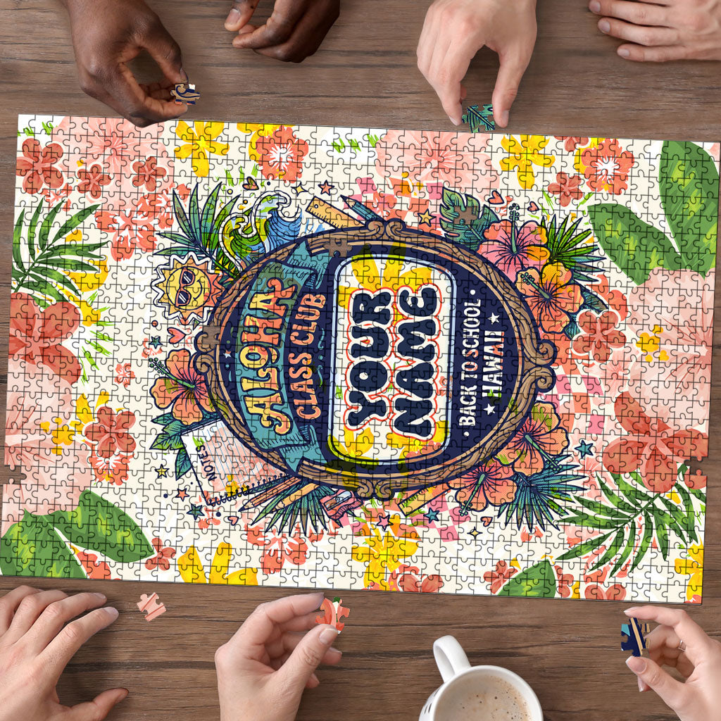 Personalized Hawaii School Club Back To Class Puzzle Retro Tropical Hibiscus Pattern With Open Notebook TS04 - Polynesian Pride