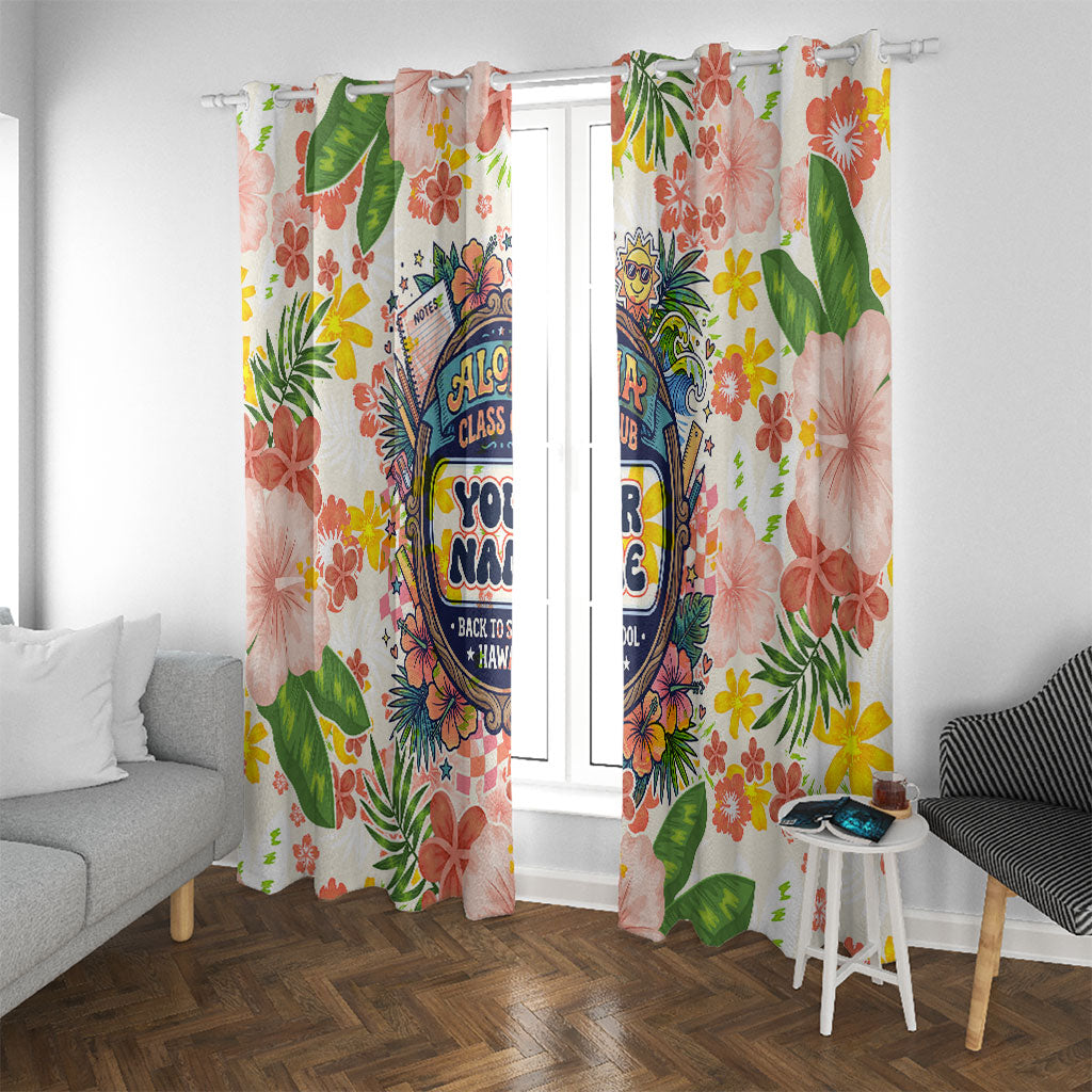 Personalized Hawaii School Club Back To Class Window Curtain Retro Tropical Hibiscus Pattern With Open Notebook TS04 With Grommets White Orange - Polynesian Pride