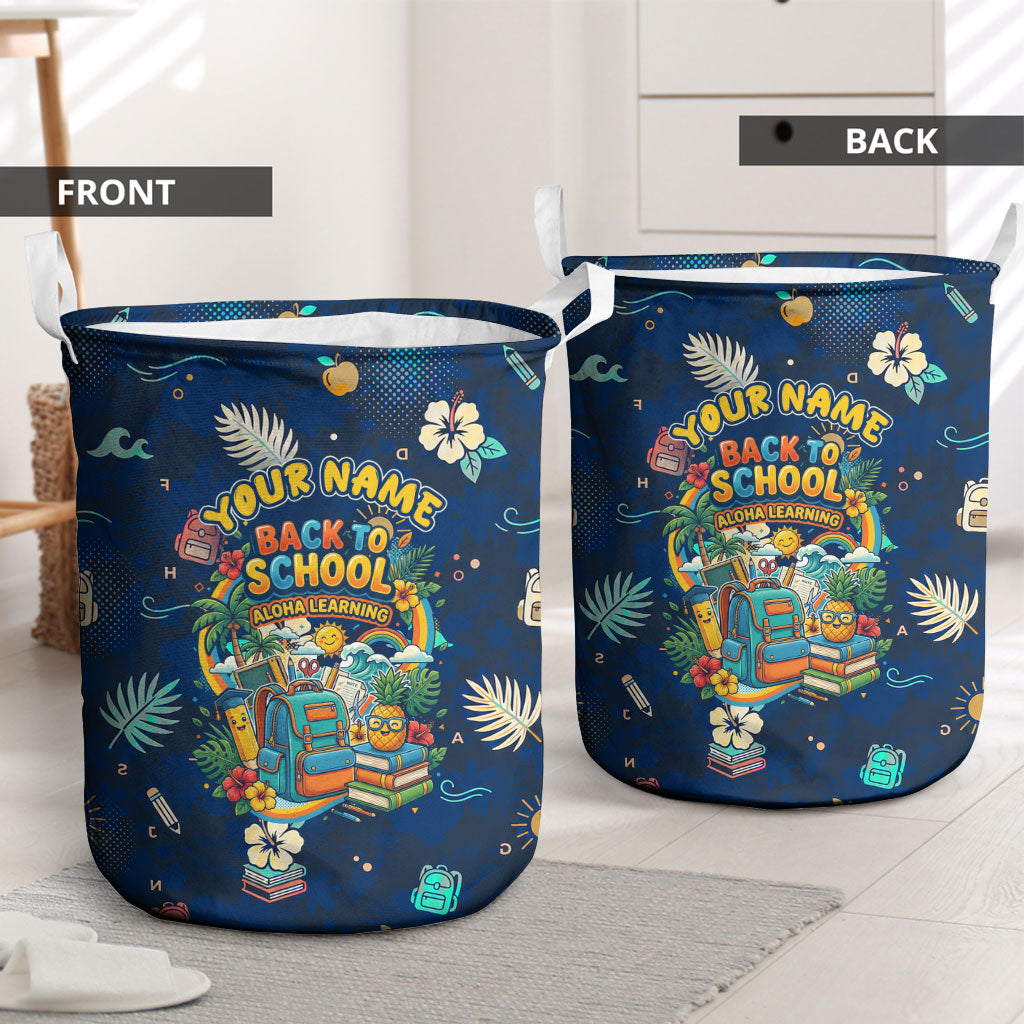 Personalized Hawaii Back To School Aloha Learning Laundry Basket Retro Rainbow open Notebook with Pineapple and Hibiscus Flowers TS04 - Polynesian Pride