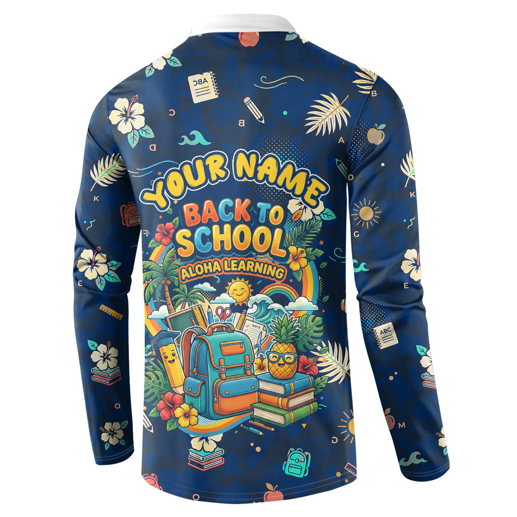Personalized Hawaii Back To School Aloha Learning Button Sweatshirt Retro Rainbow open Notebook with Pineapple and Hibiscus Flowers TS04 - Polynesian Pride