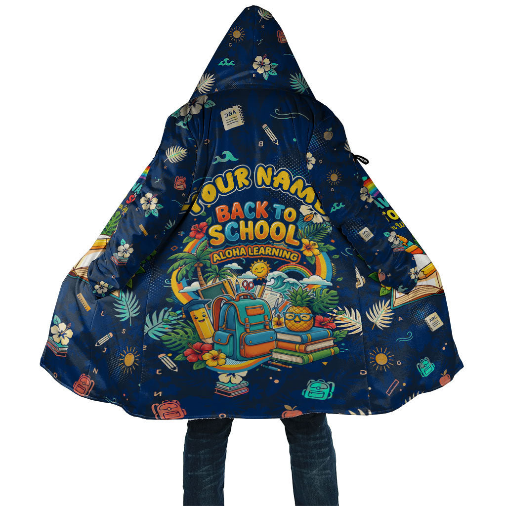 Personalized Hawaii Back To School Aloha Learning Cloak Retro Rainbow open Notebook with Pineapple and Hibiscus Flowers TS04 Unisex Blue - Polynesian Pride