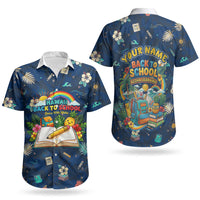 Personalized Hawaii Back To School Aloha Learning Couples Matching Off The Shoulder Long Sleeve Dress and Hawaiian Shirt Retro Rainbow open Notebook with Pineapple and Hibiscus Flowers TS04 - Polynesian Pride