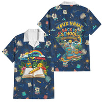 Personalized Hawaii Back To School Aloha Learning Family Matching Off Shoulder Short Dress and Hawaiian Shirt Retro Rainbow open Notebook with Pineapple and Hibiscus Flowers TS04 Dad's Shirt - Short Sleeve Blue - Polynesian Pride