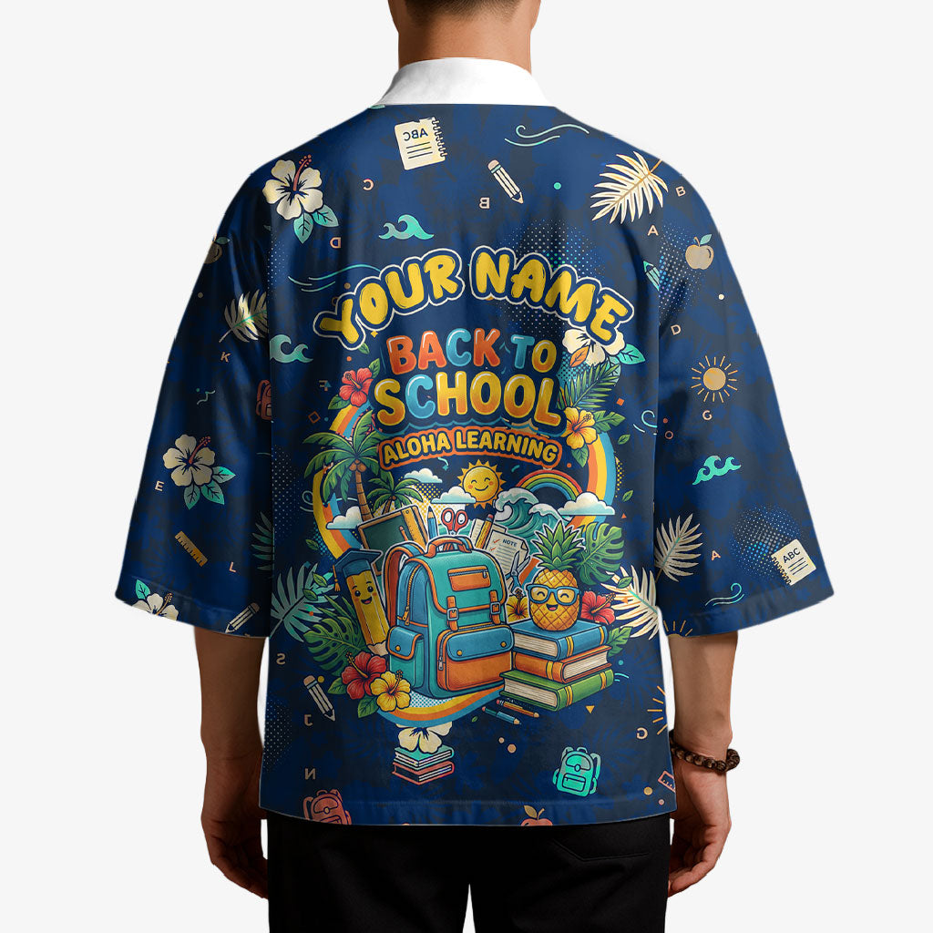 Personalized Hawaii Back To School Aloha Learning Kimono Retro Rainbow open Notebook with Pineapple and Hibiscus Flowers TS04 - Polynesian Pride