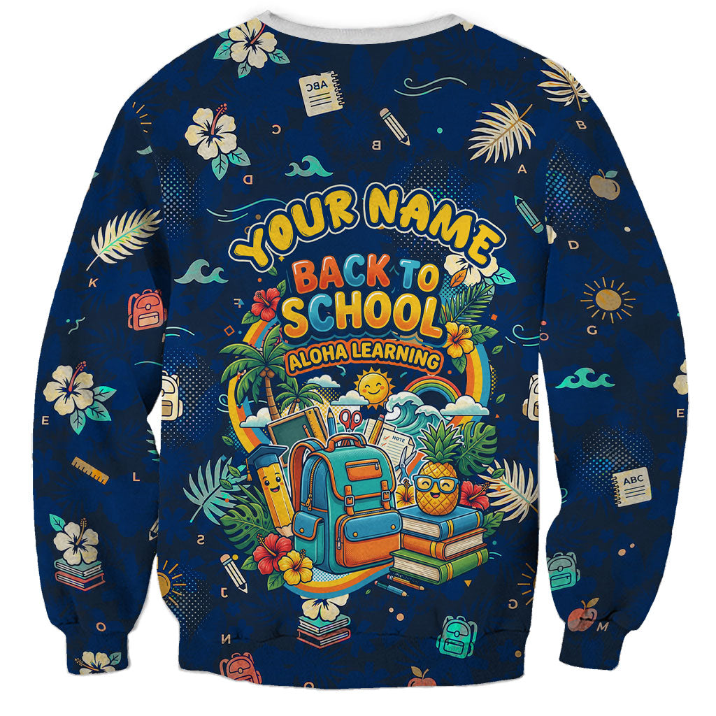 Personalized Hawaii Back To School Aloha Learning Sweatshirt Retro Rainbow open Notebook with Pineapple and Hibiscus Flowers TS04 - Polynesian Pride