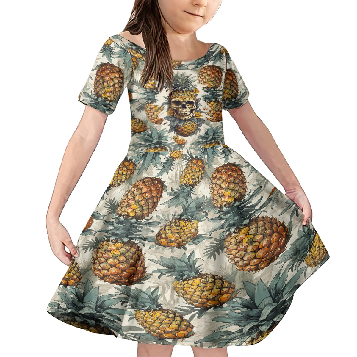 Pineapple Skull Family Matching Mermaid Dress and Hawaiian Shirt Summer Paradise TS04 Daughter's Dress Multicolor - Polynesian Pride