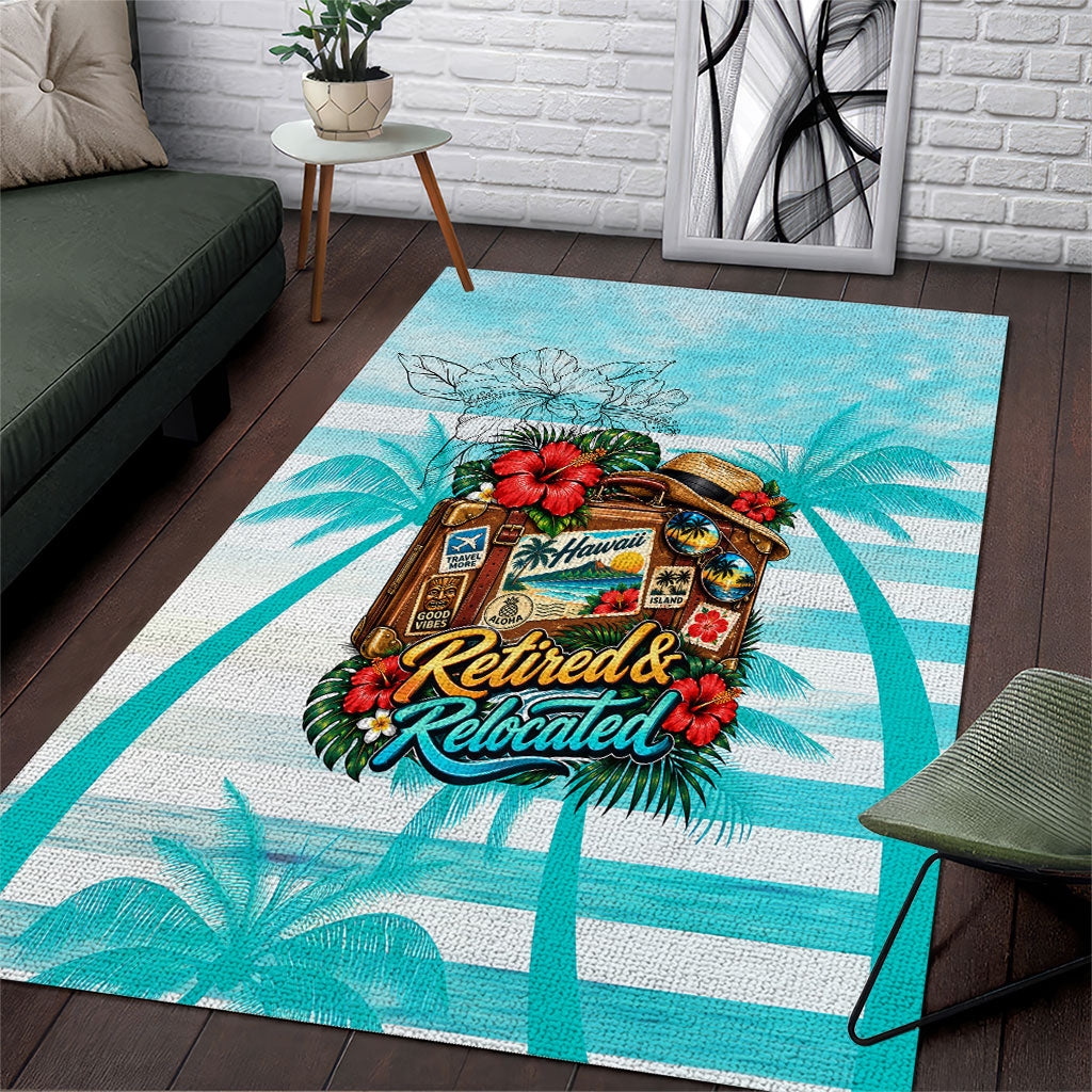 Out Of Office Retired Relocated Area Rug Tropical Island Hawaiian Beach Sunset Sunglasses Suitcase TS04 Blue White - Polynesian Pride