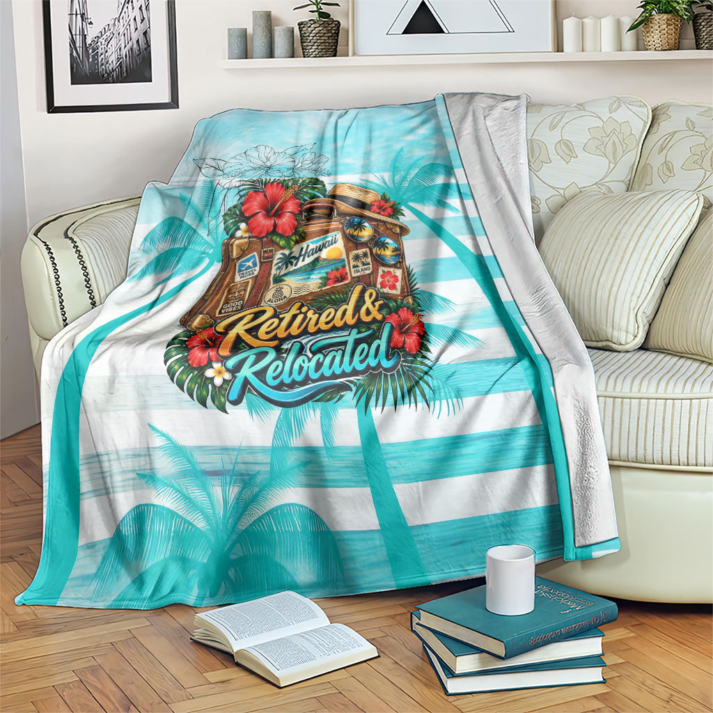 Out Of Office Retired Relocated Blanket Tropical Island Hawaiian Beach Sunset Sunglasses Suitcase TS04 Blue White - Polynesian Pride