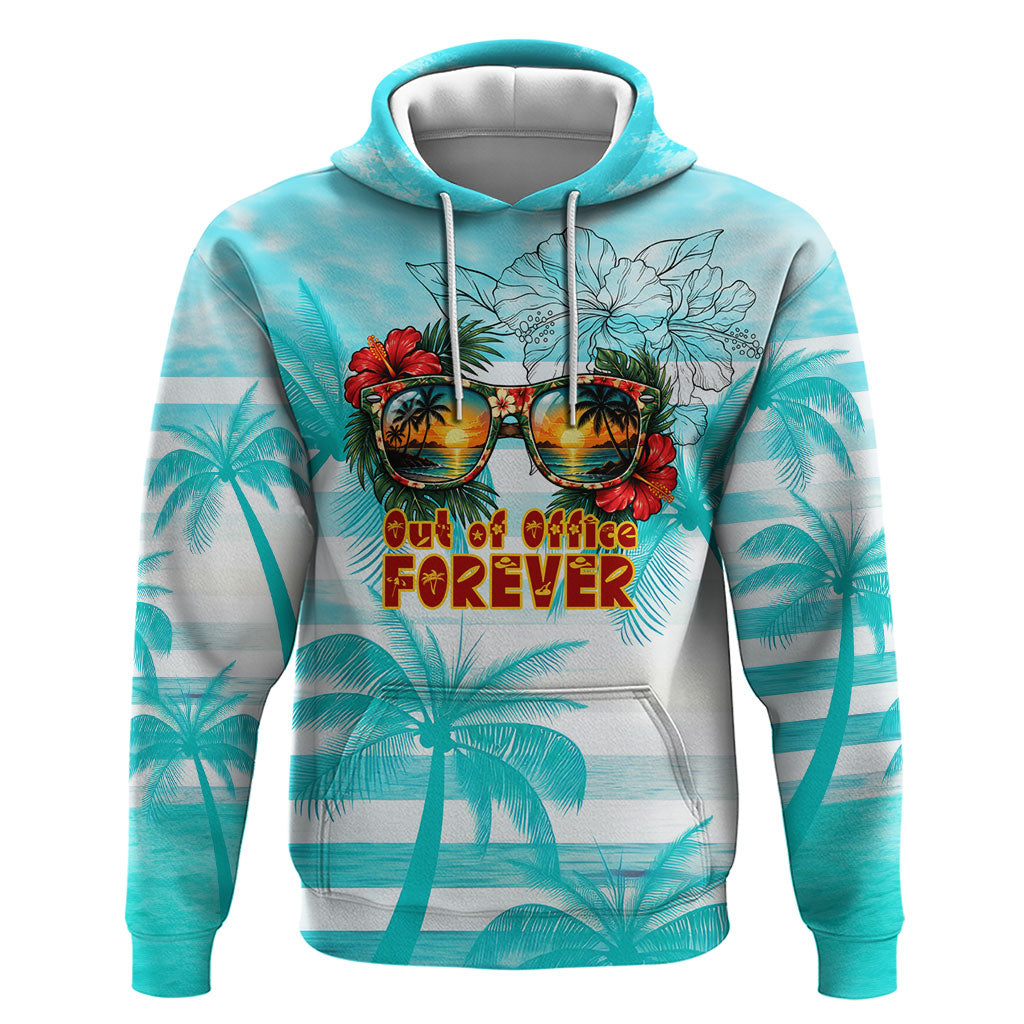 Out Of Office Retired Relocated Hoodie Tropical Island Hawaiian Beach Sunset Sunglasses Suitcase TS04 Pullover Hoodie Blue White - Polynesian Pride