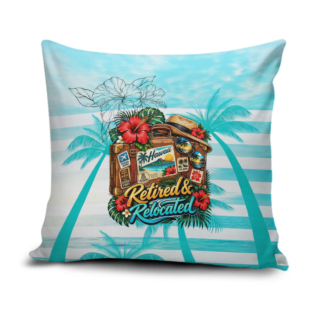 Out Of Office Retired Relocated Pillow Cover Tropical Island Hawaiian Beach Sunset Sunglasses Suitcase TS04 Blue White - Polynesian Pride
