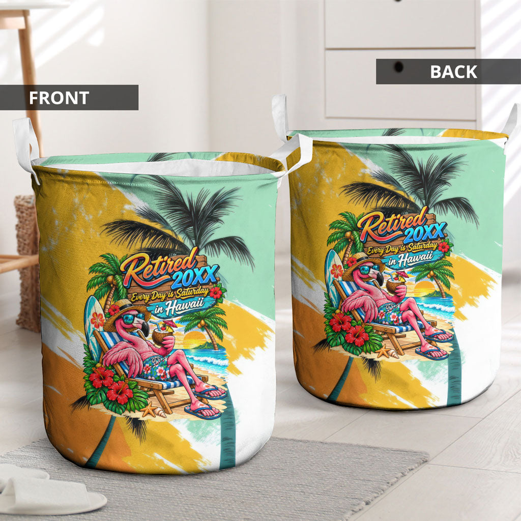 Hawaii Retirement Vacation Laundry Basket Tropical Sunset Beach Pink Flamingo Surfboard Palm Tree TS04 - Polynesian Pride