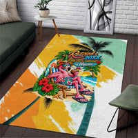 Hawaii Retirement Vacation Area Rug Tropical Sunset Beach Pink Flamingo Surfboard Palm Tree TS04 Yellow Green - Polynesian Pride