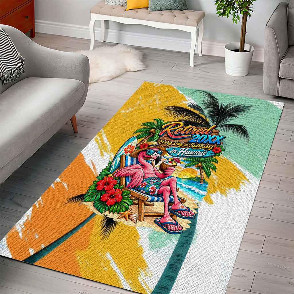 Hawaii Retirement Vacation Area Rug Tropical Sunset Beach Pink Flamingo Surfboard Palm Tree TS04 - Polynesian Pride