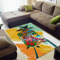 Hawaii Retirement Vacation Area Rug Tropical Sunset Beach Pink Flamingo Surfboard Palm Tree TS04 - Polynesian Pride