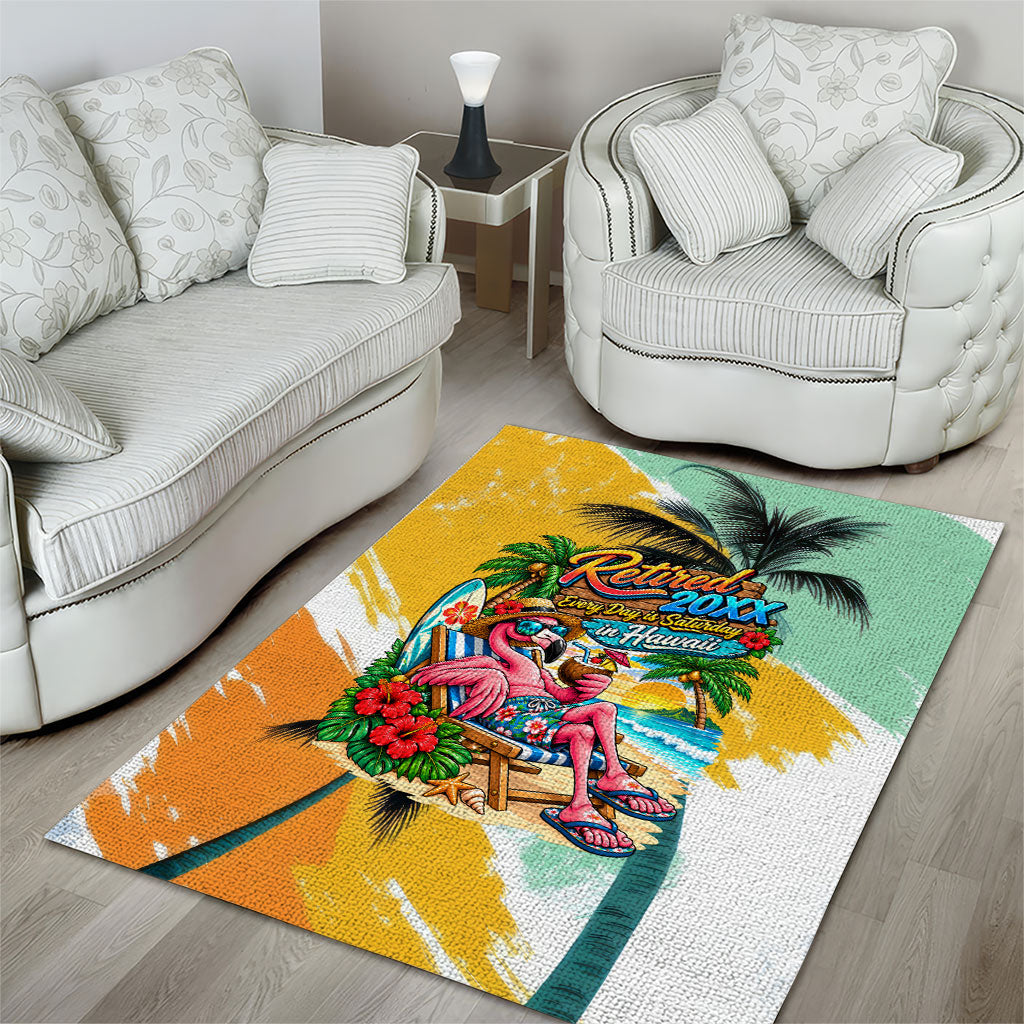 Hawaii Retirement Vacation Area Rug Tropical Sunset Beach Pink Flamingo Surfboard Palm Tree TS04 - Polynesian Pride