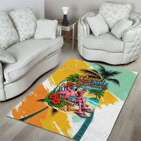 Hawaii Retirement Vacation Area Rug Tropical Sunset Beach Pink Flamingo Surfboard Palm Tree TS04 - Polynesian Pride
