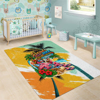 Hawaii Retirement Vacation Area Rug Tropical Sunset Beach Pink Flamingo Surfboard Palm Tree TS04 - Polynesian Pride