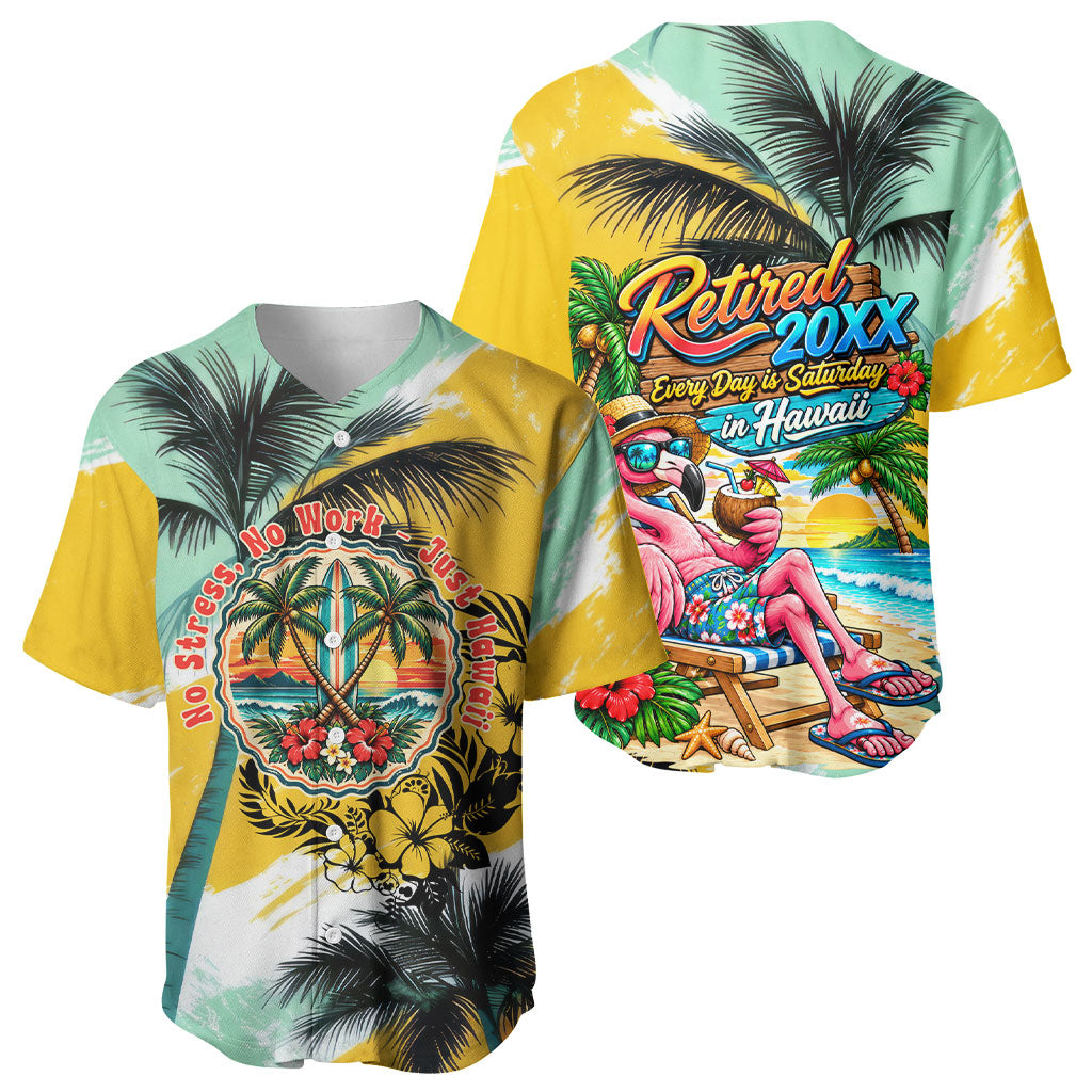 Hawaii Retirement Vacation Baseball Jersey Tropical Sunset Beach Pink Flamingo Surfboard Palm Tree TS04 - Polynesian Pride