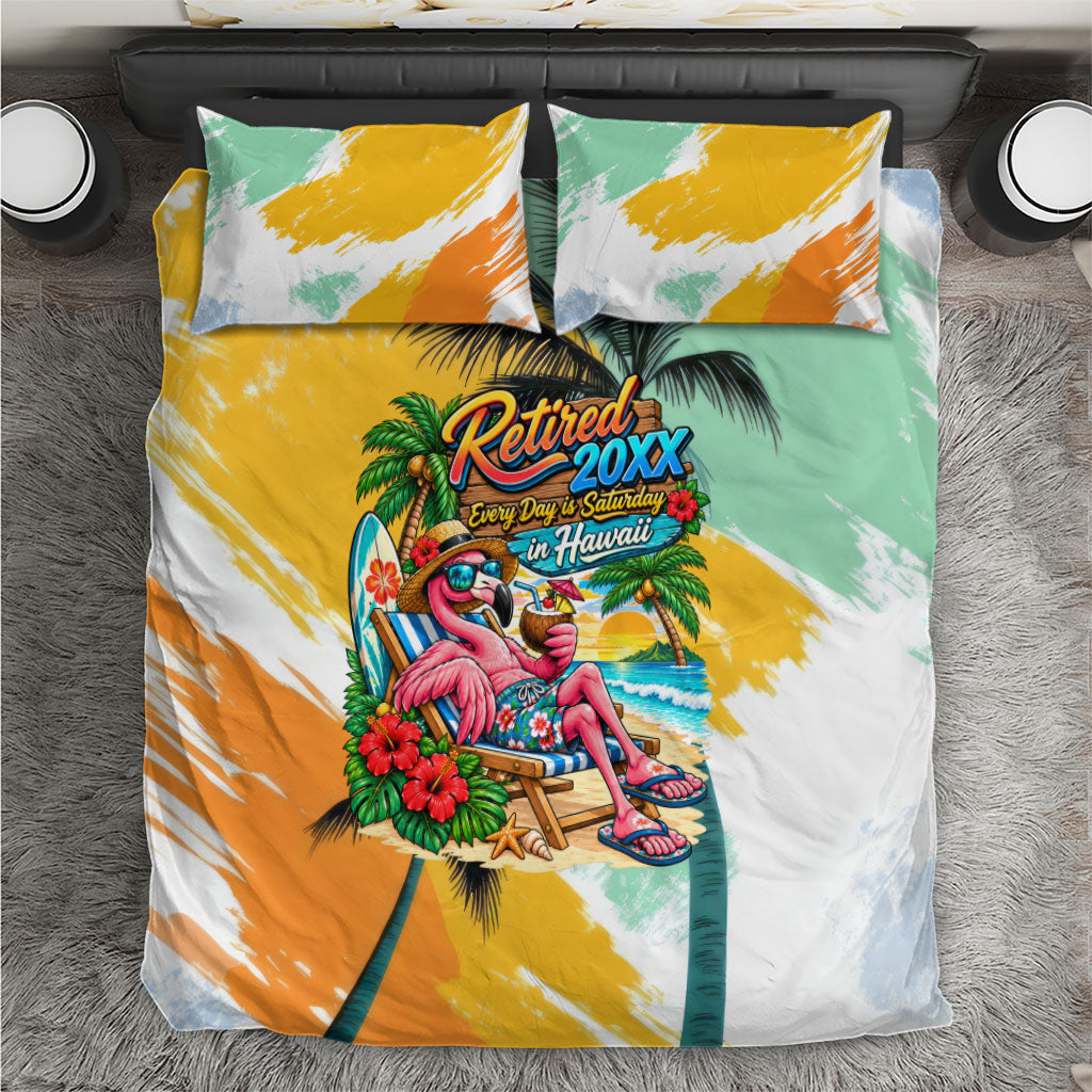Hawaii Retirement Vacation Bedding Set Tropical Sunset Beach Pink Flamingo Surfboard Palm Tree TS04 Yellow Green - Polynesian Pride