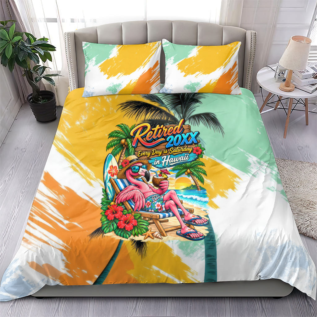 Hawaii Retirement Vacation Bedding Set Tropical Sunset Beach Pink Flamingo Surfboard Palm Tree TS04 - Polynesian Pride