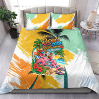 Hawaii Retirement Vacation Bedding Set Tropical Sunset Beach Pink Flamingo Surfboard Palm Tree TS04 - Polynesian Pride