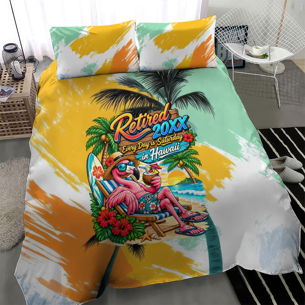 Hawaii Retirement Vacation Bedding Set Tropical Sunset Beach Pink Flamingo Surfboard Palm Tree TS04 - Polynesian Pride