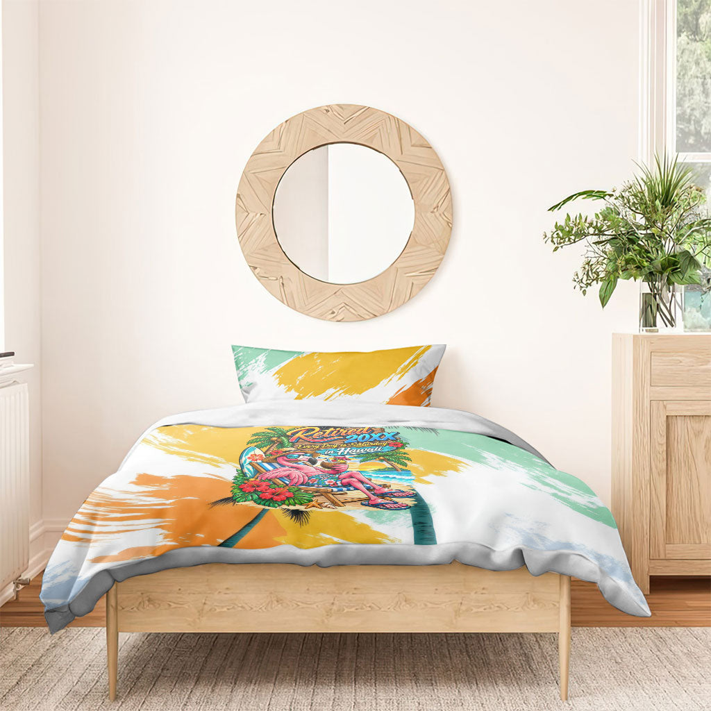 Hawaii Retirement Vacation Bedding Set Tropical Sunset Beach Pink Flamingo Surfboard Palm Tree TS04 - Polynesian Pride