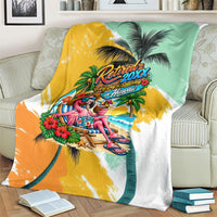 Hawaii Retirement Vacation Blanket Tropical Sunset Beach Pink Flamingo Surfboard Palm Tree TS04 - Polynesian Pride