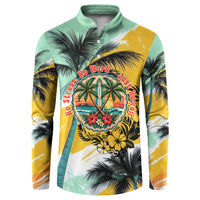 Hawaii Retirement Vacation Button Sweatshirt Tropical Sunset Beach Pink Flamingo Surfboard Palm Tree TS04 Yellow Green - Polynesian Pride