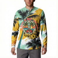 Hawaii Retirement Vacation Button Sweatshirt Tropical Sunset Beach Pink Flamingo Surfboard Palm Tree TS04 - Polynesian Pride