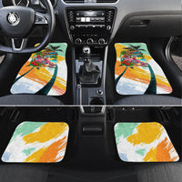 Hawaii Retirement Vacation Car Mats Tropical Sunset Beach Pink Flamingo Surfboard Palm Tree TS04 Set 4pcs Yellow Green - Polynesian Pride