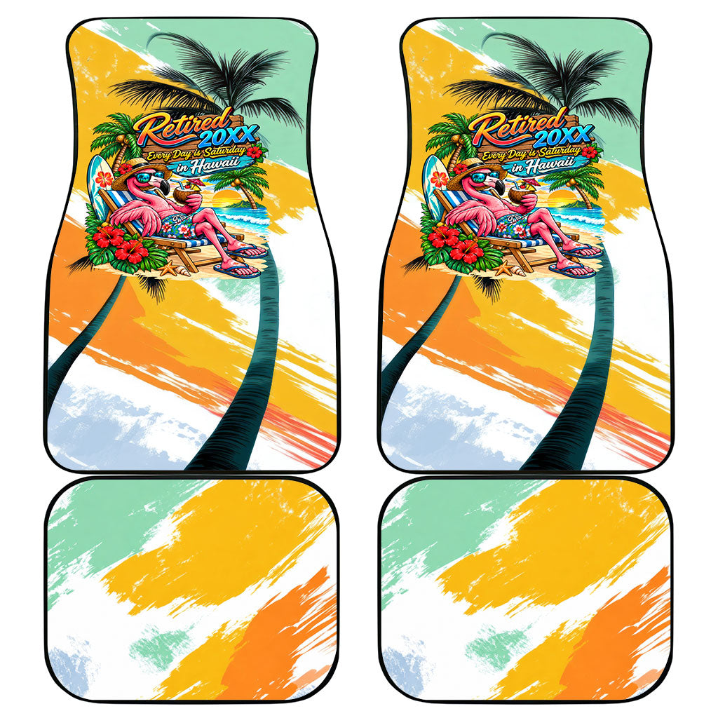 Hawaii Retirement Vacation Car Mats Tropical Sunset Beach Pink Flamingo Surfboard Palm Tree TS04 - Polynesian Pride