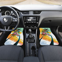 Hawaii Retirement Vacation Car Mats Tropical Sunset Beach Pink Flamingo Surfboard Palm Tree TS04 Set 2pcs - Front Yellow Green - Polynesian Pride