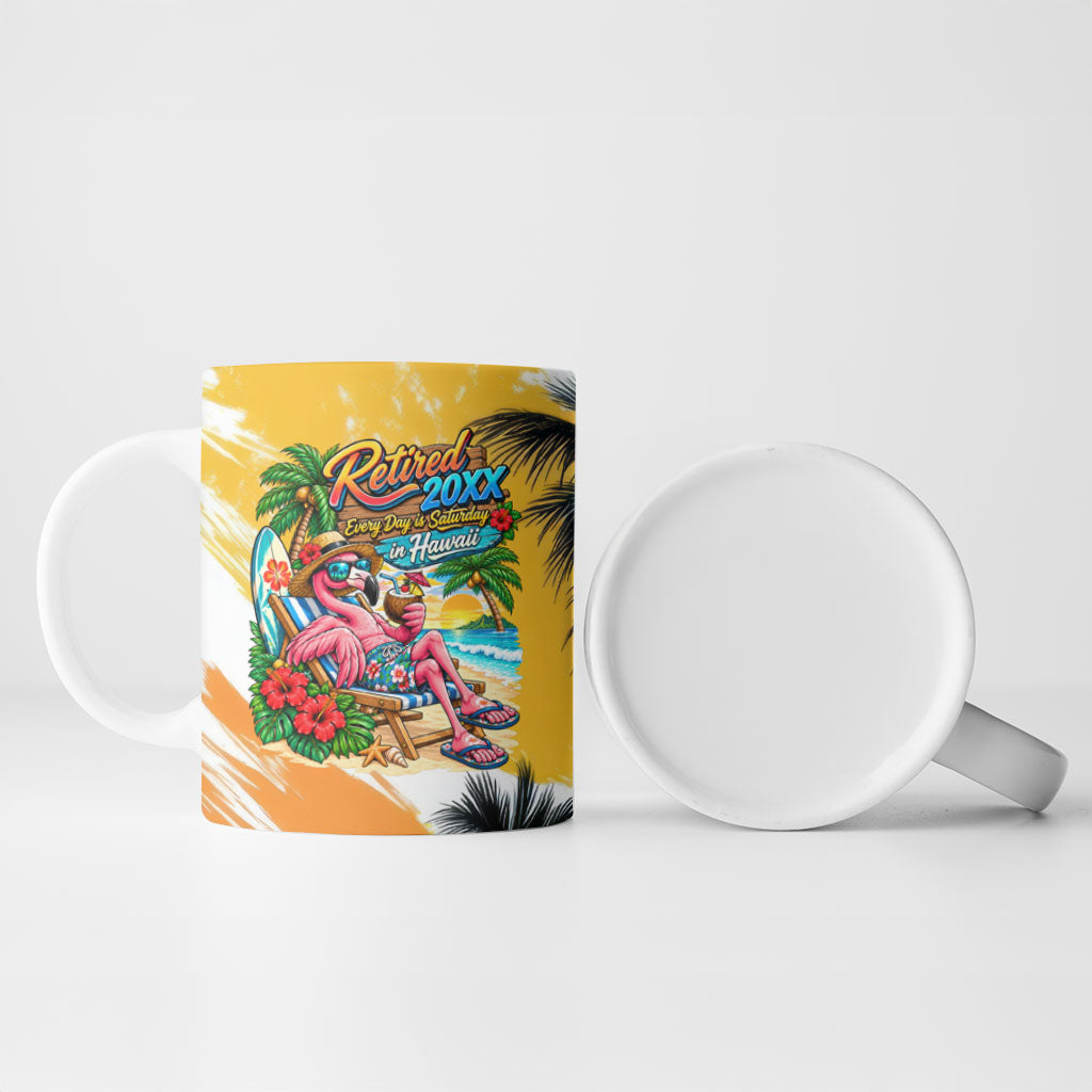 Hawaii Retirement Vacation Ceramic Mug Tropical Sunset Beach Pink Flamingo Surfboard Palm Tree TS04 - Polynesian Pride