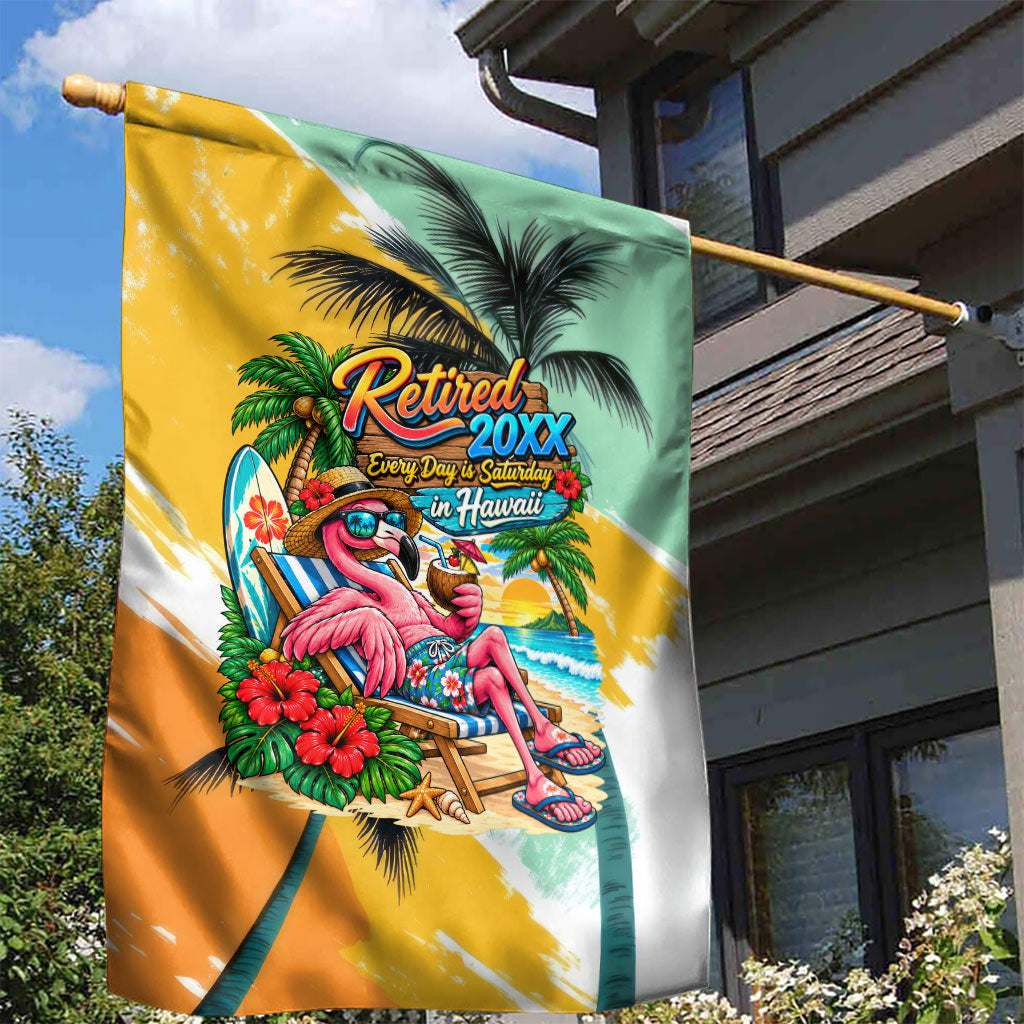 Hawaii Retirement Vacation Garden Flag Tropical Sunset Beach Pink Flamingo Surfboard Palm Tree TS04 - Polynesian Pride