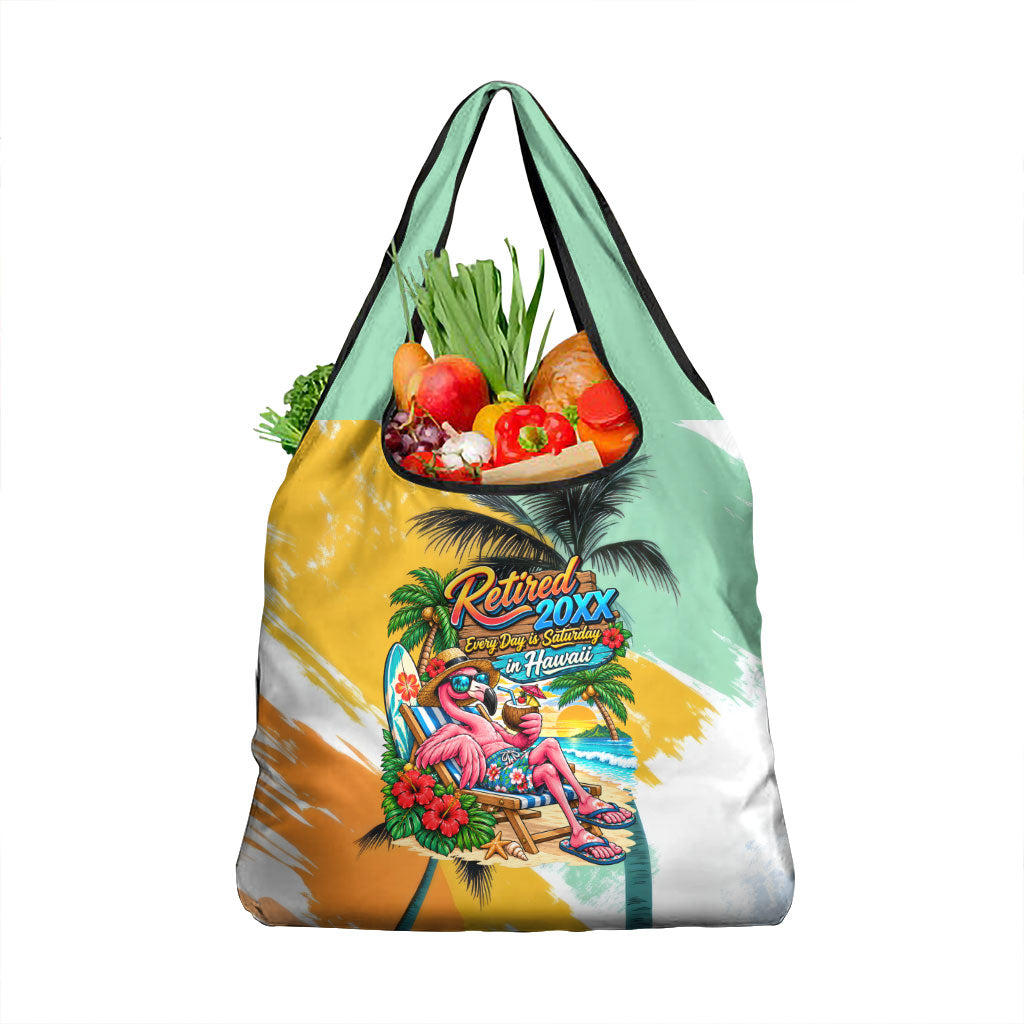 Hawaii Retirement Vacation Grocery Bag Tropical Sunset Beach Pink Flamingo Surfboard Palm Tree TS04 1-pack One Size Yellow Green - Polynesian Pride
