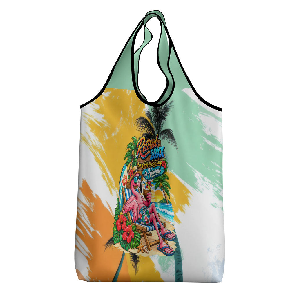 Hawaii Retirement Vacation Grocery Bag Tropical Sunset Beach Pink Flamingo Surfboard Palm Tree TS04 - Polynesian Pride