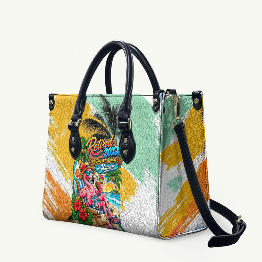 Hawaii Retirement Vacation Leather Bag Tropical Sunset Beach Pink Flamingo Surfboard Palm Tree TS04 Yellow Green - Polynesian Pride