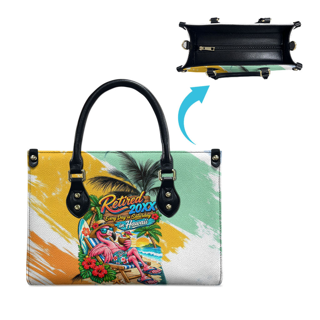 Hawaii Retirement Vacation Leather Bag Tropical Sunset Beach Pink Flamingo Surfboard Palm Tree TS04 - Polynesian Pride