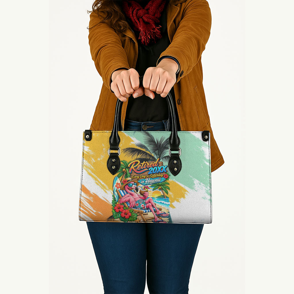 Hawaii Retirement Vacation Leather Bag Tropical Sunset Beach Pink Flamingo Surfboard Palm Tree TS04 - Polynesian Pride