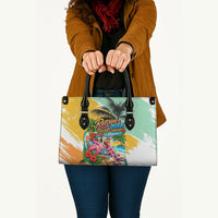 Hawaii Retirement Vacation Leather Bag Tropical Sunset Beach Pink Flamingo Surfboard Palm Tree TS04 - Polynesian Pride