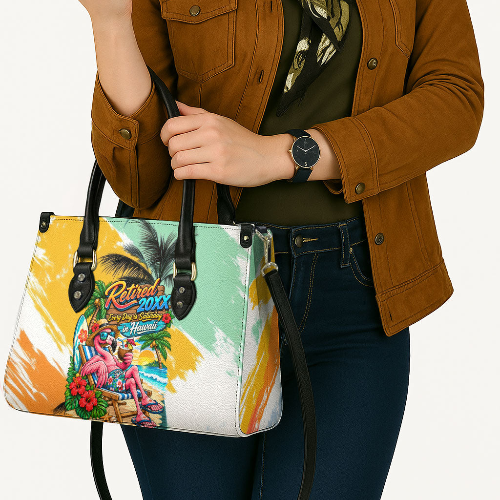 Hawaii Retirement Vacation Leather Bag Tropical Sunset Beach Pink Flamingo Surfboard Palm Tree TS04 - Polynesian Pride